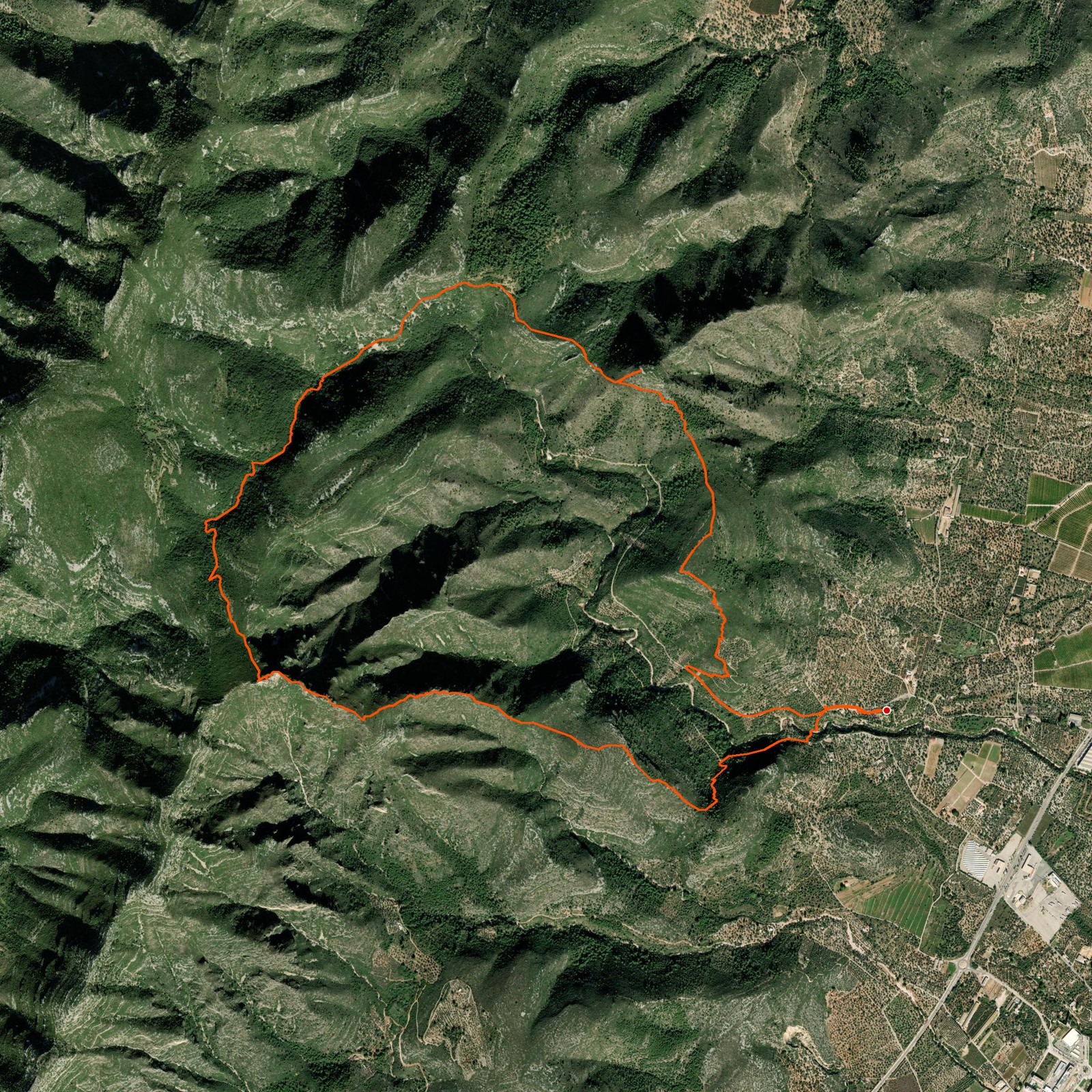 Route map for La Foradada, Serra de Montsià